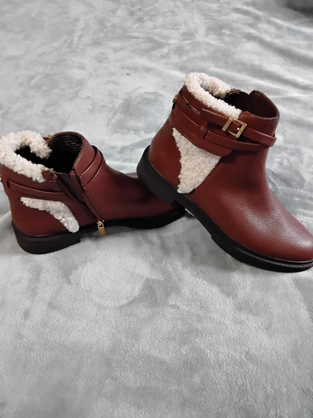 Kenneth Cole Reaction Brown Faux-Shearling Ankle Booties